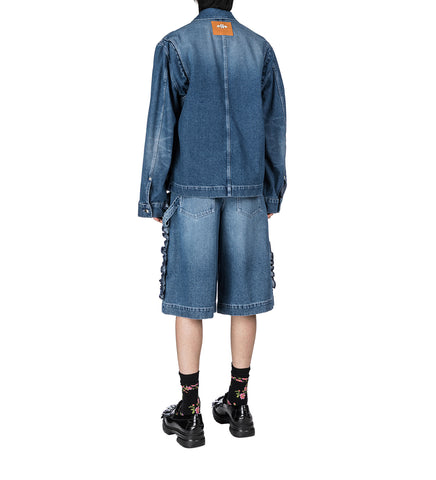 OVERSIZED RUFFLE FRILL WORKWEAR JACKET INDIGO