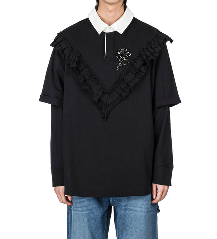 RUFFLE FRILL RUGBY SHIRT BLACK/JET