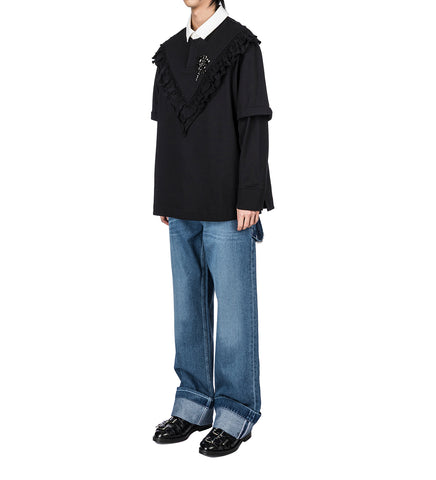 RUFFLE FRILL RUGBY SHIRT BLACK/JET