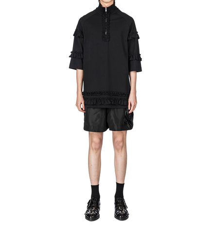 MOCK NECK RUFFLE FRILL ZIP T-SHIRT