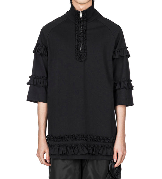 MOCK NECK RUFFLE FRILL ZIP T-SHIRT
