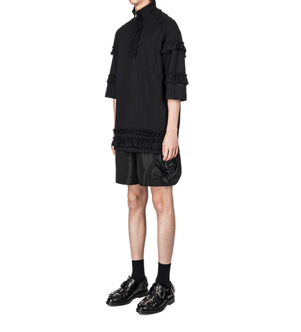 PRESSED ROSETTE SPLIT-HEM SHORTS BLACK/BLACK