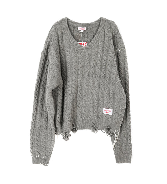 LABEL CABLE KNITTED JUMPER GREY