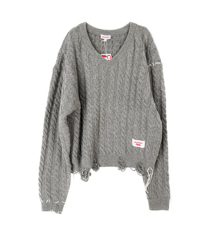 LABEL CABLE KNITTED JUMPER GREY