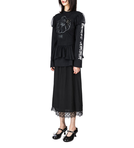 LACE TRIM NEGLIGEE SKIRT BLACK