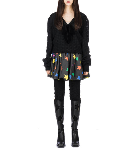 POINTELLE CHECK KNITTED LONG SLEEVE BLACK