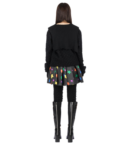 POINTELLE CHECK KNITTED LONG SLEEVE BLACK