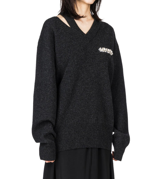 MERINO SEAM BITE JUMPER CHARCOAL/PEARL/CLEAR