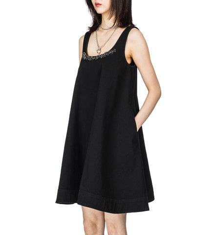 A-LINE MINI DRESS W/EMB BLACK/JET
