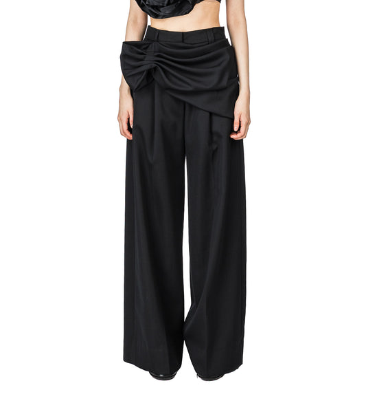 GATHERED FLOWER SASH TROUSERS BLACK