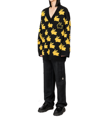 BUNNY JACQUARD V NECK JUMPER BLACK/YELLOW