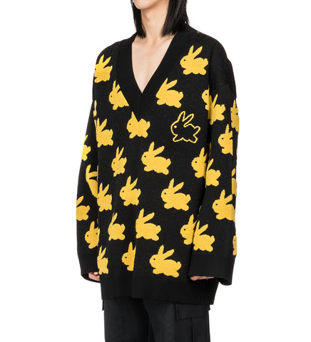 BUNNY JACQUARD V NECK JUMPER BLACK/YELLOW