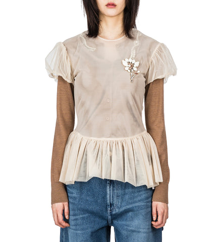 SHEER BALLET PEPLUM TOP W/EMB NUDE/OPAQUE MULTI