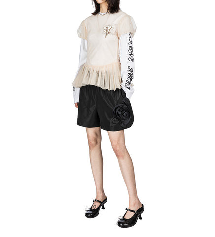 SHEER BALLET PEPLUM TOP W/EMB NUDE/OPAQUE MULTI