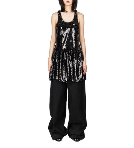 WIDE LEG PUDDLE BOW LOOP JEANS BLACK