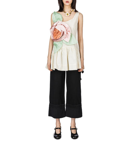 PRESSED ROSETTE TILTED NECK PEPLUM TOP CREAM/MULTI