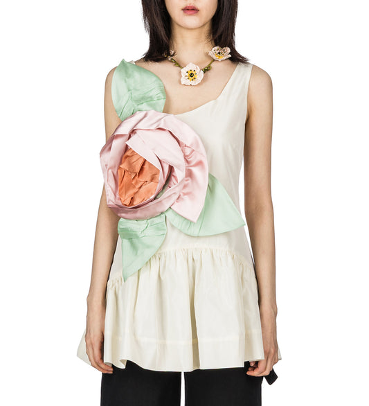 PRESSED ROSETTE TILTED NECK PEPLUM TOP CREAM/MULTI