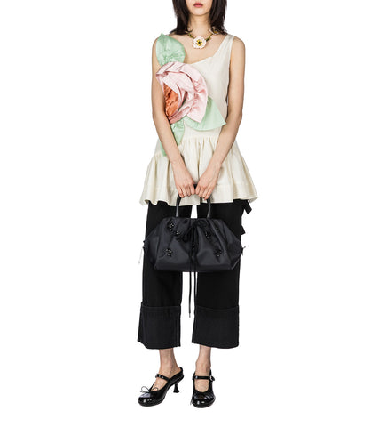GATHERED TOP HANDLE BAG BLACK/BLACK/JET