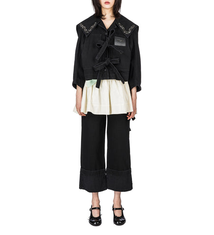 CROPPED SAILOR COLLAR WORKWEAR BOW JACKET BLACK/JET