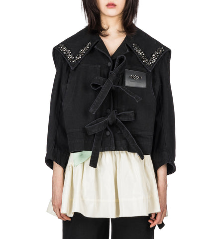CROPPED SAILOR COLLAR WORKWEAR BOW JACKET BLACK/JET