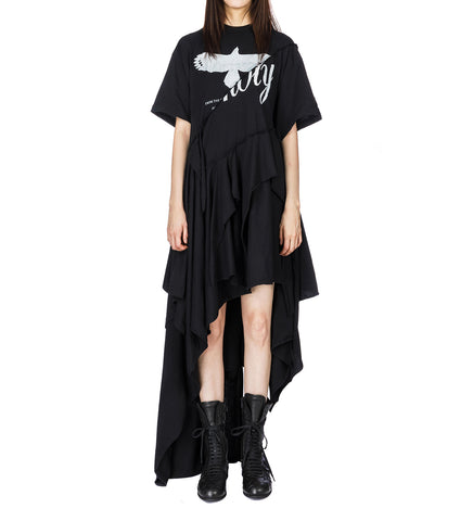 GUUSTA LONG HIGH COMFORT DECONSTRUCTED DRESS BLACK
