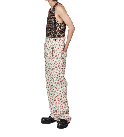 SKELETON PANTS BEIGE RED FLOWER