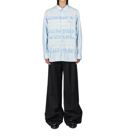 RIBBON TRIM EASY SHIRT BABY BLUE/CREAM