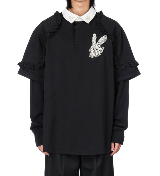 LAYERED RUFFLE RUGBY SHIRT BLACK/PEARL/CLEAR