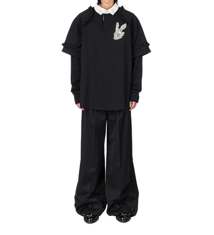 LAYERED RUFFLE RUGBY SHIRT BLACK/PEARL/CLEAR