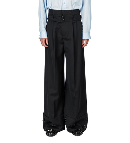 CROPPED WIDE LEG MULTI BELT LOOP TROUSERS BLACK/JET