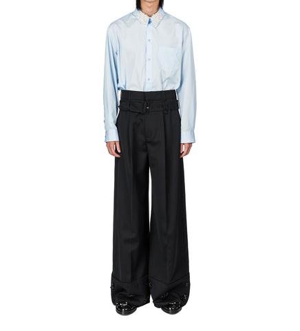 CROPPED WIDE LEG MULTI BELT LOOP TROUSERS BLACK/JET