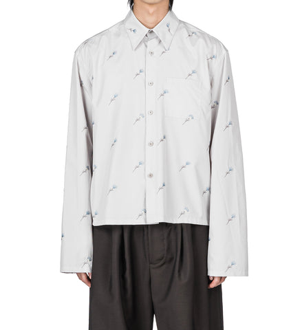 SHIRT MINI LIGHT GREY FLOWERS POPELINE