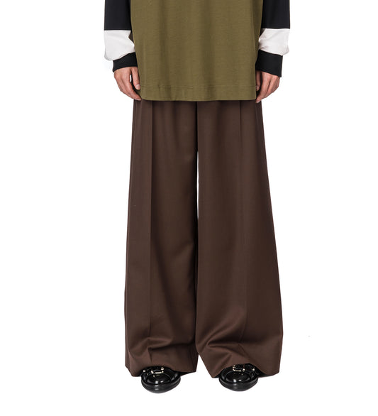 WIDE LEG DRAWSTRING TROUSER W/ DAISY EMB CHOCOLATE