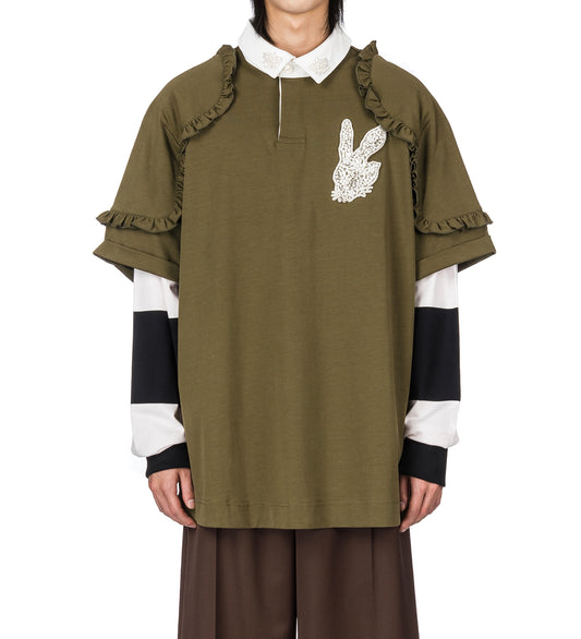 LAYERED RUFFLE RUGBY SHIRT KHAKI/MULTI/PEARL/CLEAR