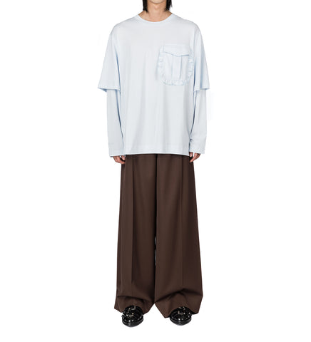 RUFFLE POCKET LONG SLEEVE LAYERED T-SHIRT PALE BLUE