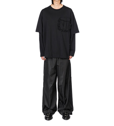 RUFFLE POCKET LONG SLEEVE LAYERED T-SHIRT BLACK
