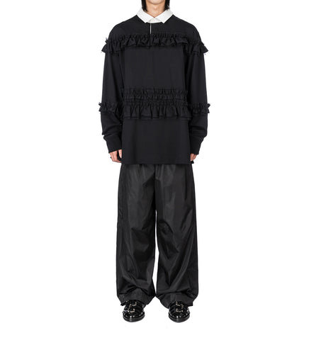 TRACK PANTS W/ DAISY EMB BLACK