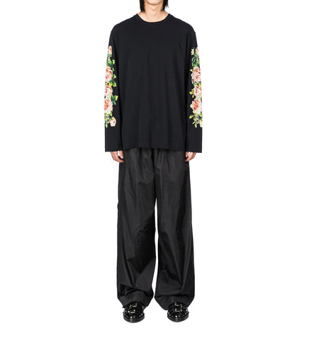 TRACK PANTS W/ DAISY EMB BLACK