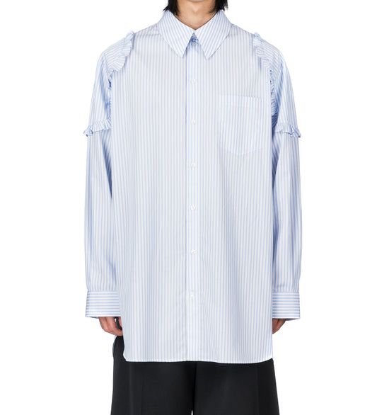 RUFFLE SHOULDER PATCH TUNIC SHIRT WHITE/BLUE