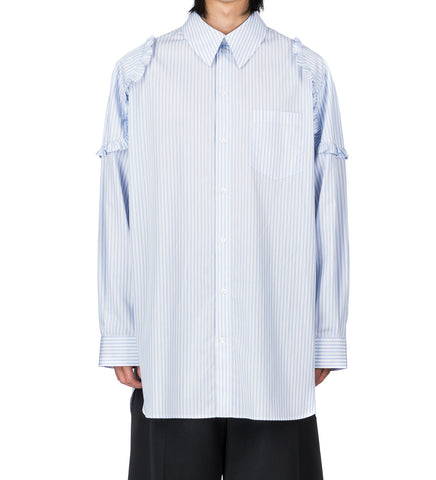RUFFLE SHOULDER PATCH TUNIC SHIRT WHITE/BLUE
