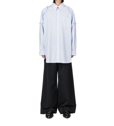 RUFFLE SHOULDER PATCH TUNIC SHIRT WHITE/BLUE