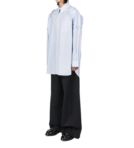 RUFFLE SHOULDER PATCH TUNIC SHIRT WHITE/BLUE