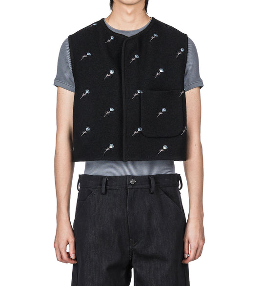 WALKER GILET UTILITY BLACAK FLOWERS FELTED