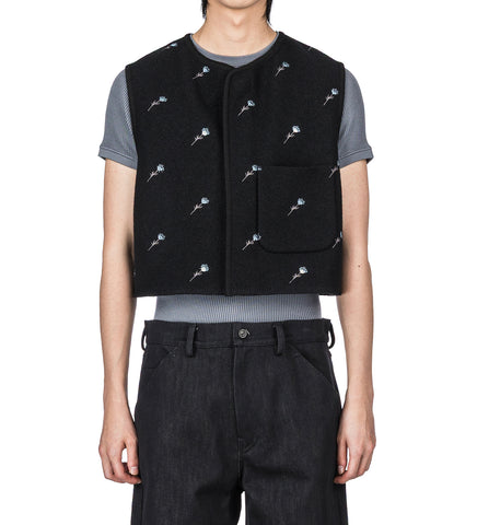 WALKER GILET UTILITY BLACAK FLOWERS FELTED