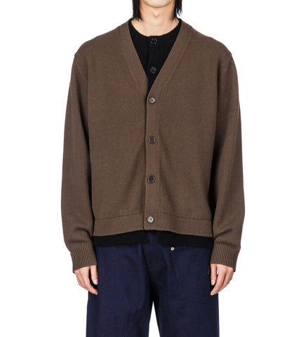 CONTRAST LAYERED CARDIGAN BROWN
