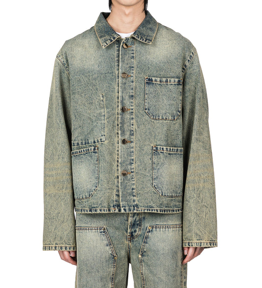 BILL CROPPED TEAWASH DENIM WORKWEAR JACKET BLUE