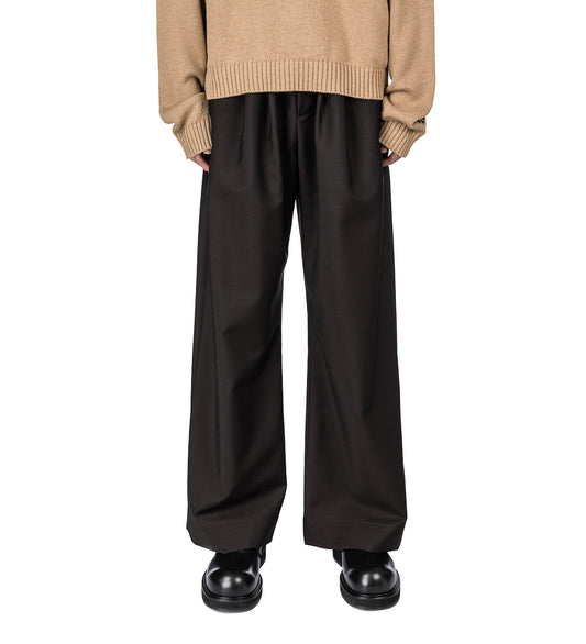 TRACE PLEATED MOHAIR DRAWSTRING TROUSERS DARK CHOCOLATE BROWN