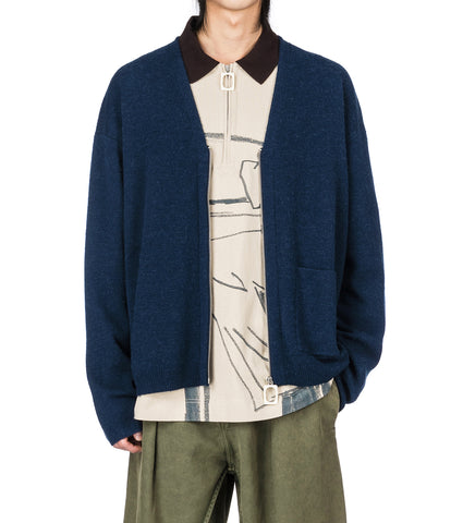 V NECK ZIP UP CARDIGAN STEEL BLUE