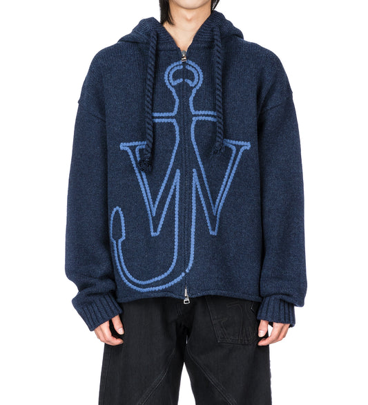 ANCHOR EMBROIDERY ZIPPED HOODIE STEEL BLUE