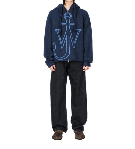 ANCHOR EMBROIDERY ZIPPED HOODIE STEEL BLUE